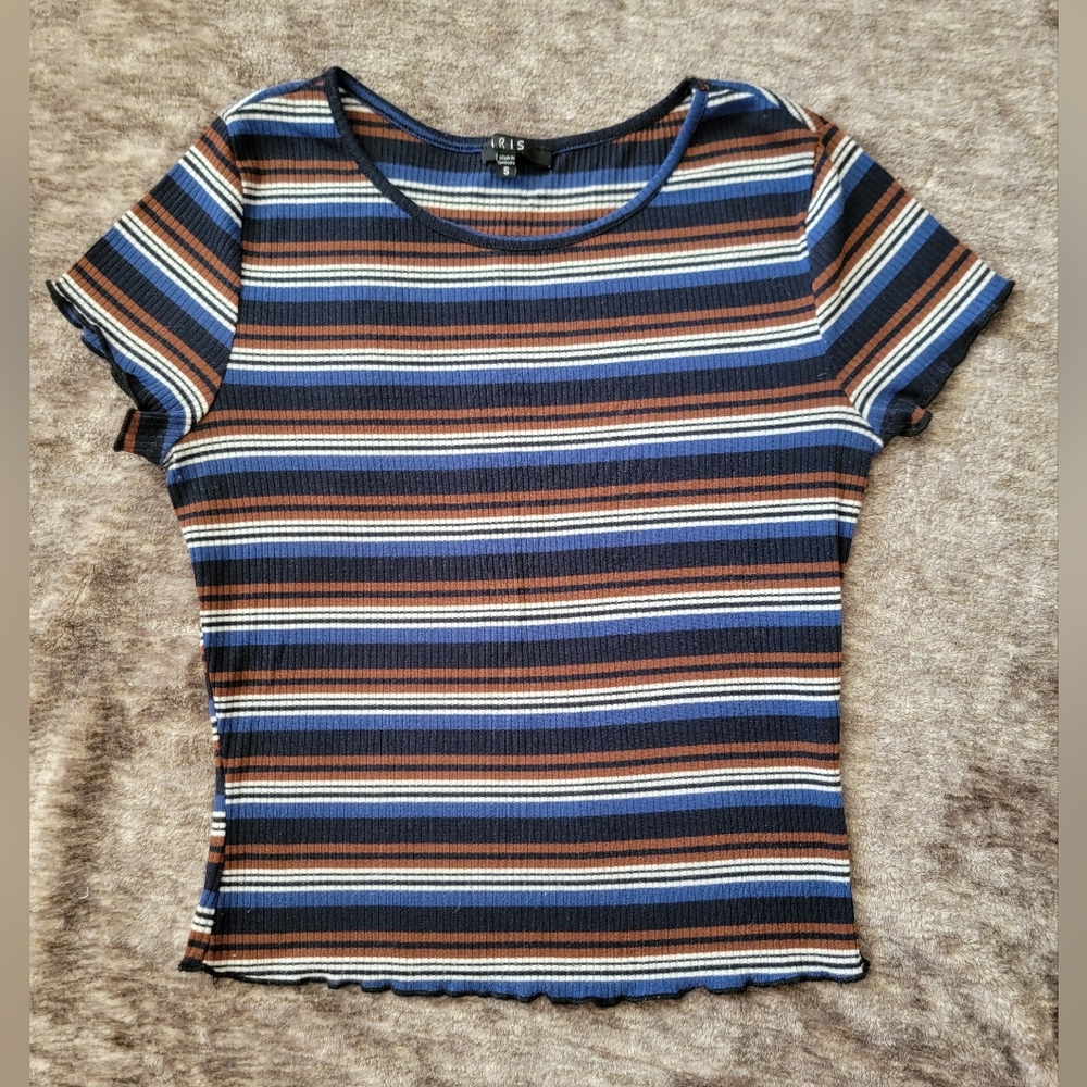 Women's Striped Top - Blue, Brown, White